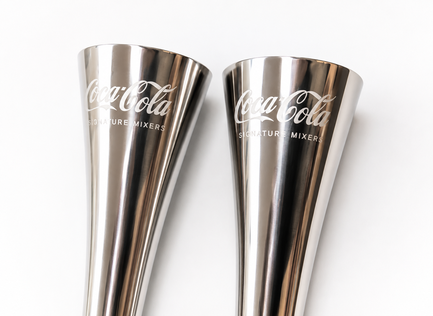 Engraved Coca Cola Signature Mixers Stainless Steel Cocktail Glasses