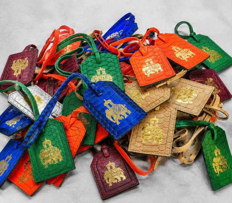 Gold Foil Stamped Exotic Python Leather Luggage Tags