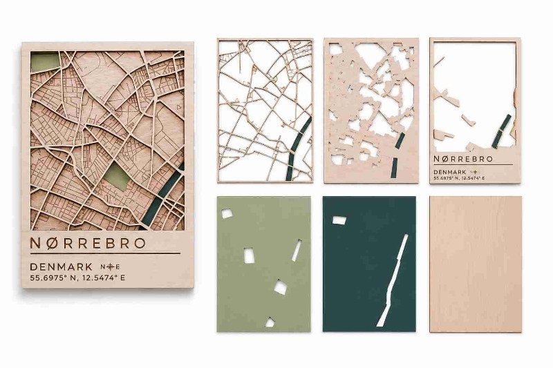 Laser Cut Wood 3d City Map Norrebro Denmark