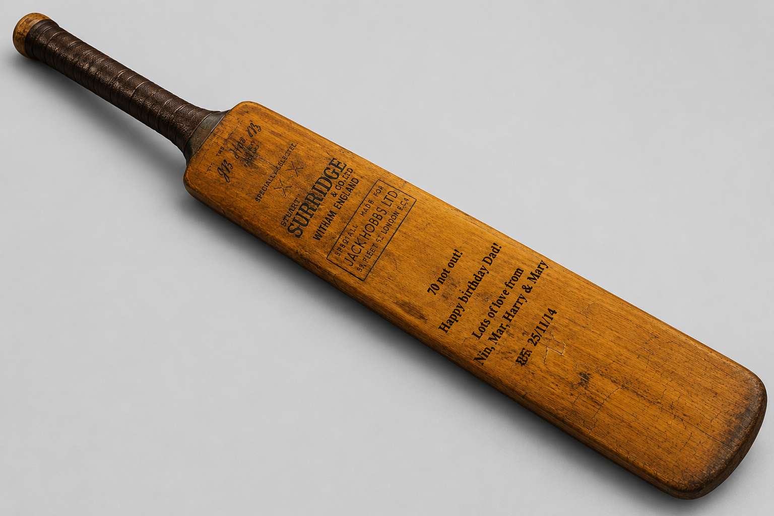 Laser Engraved Antique Wooden Cricket Bat Personalised Birthday Gift
