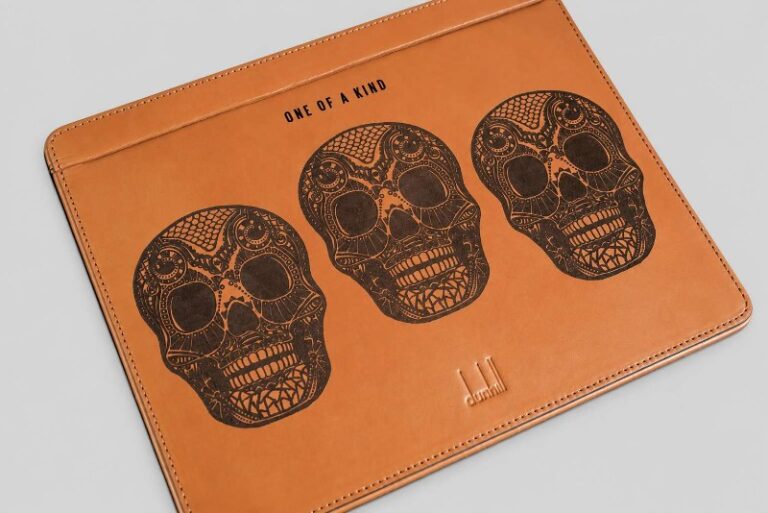 Laser Engraved Dunhill Leather Ipad Case Mexican Skulls