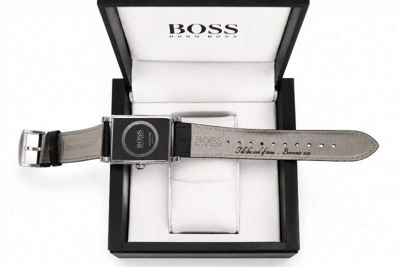 Laser Engraved Hugo Boss Leather Watch Strap Personalised Message