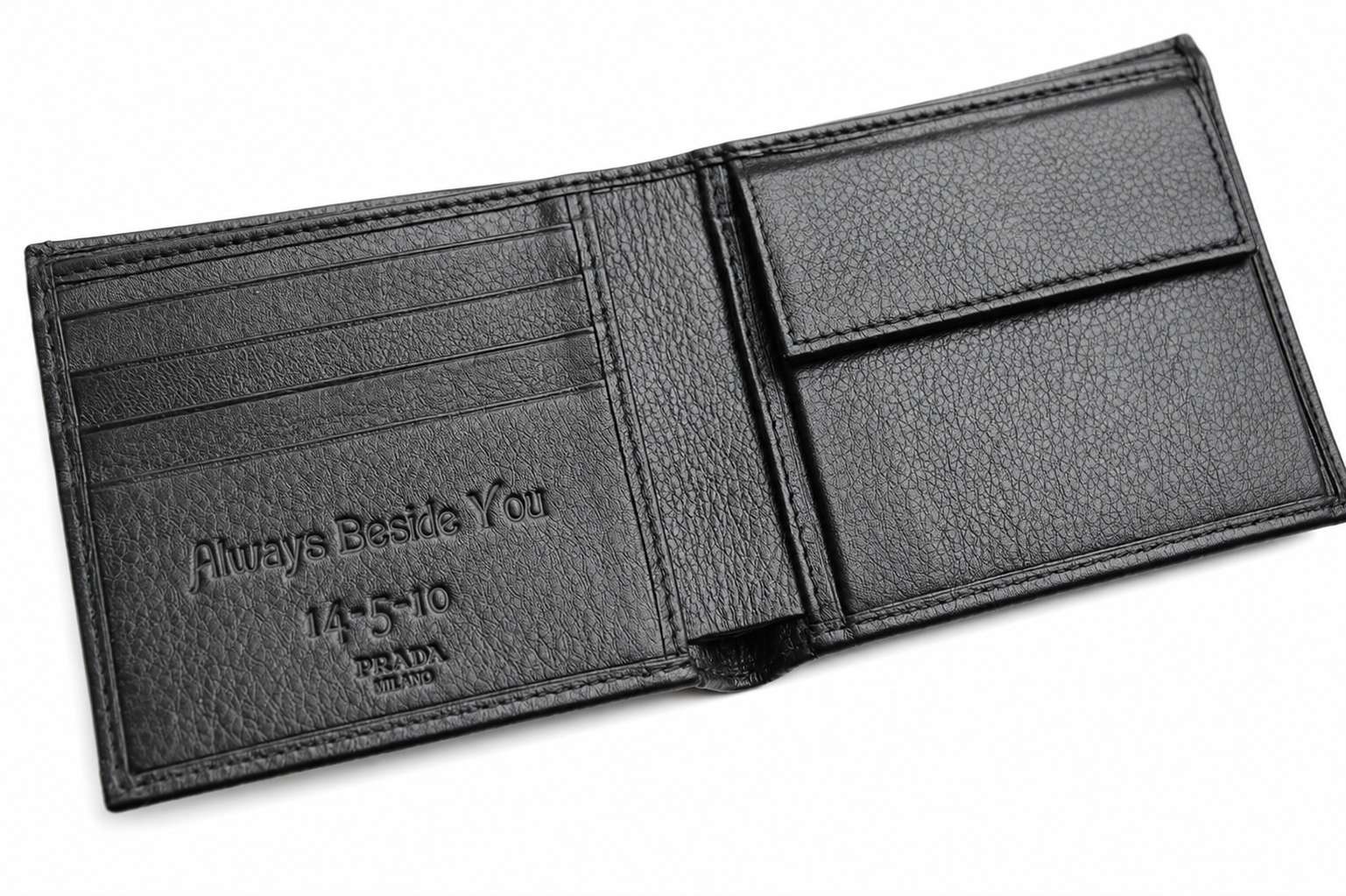 Laser Engraved Prada Leather Wallet Personalized Message
