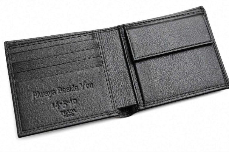 Laser Engraved Prada Leather Wallet Personalized Message