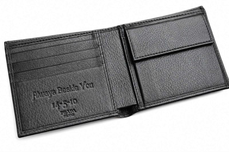 Laser Engraved Prada Leather Wallet Personalized Message