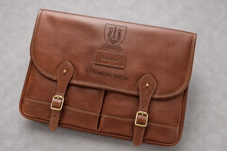 Personalised Laser Engraved Barbour Leather Briefcase