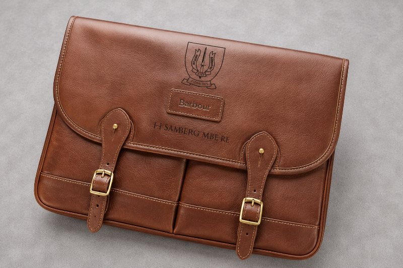 Personalised Laser Engraved Barbour Leather Briefcase