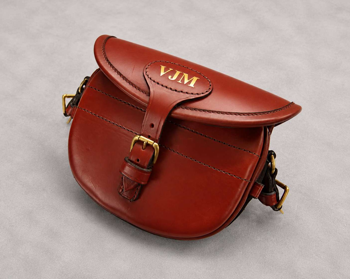Personalized Leather Cartridge Bag Gold Initials