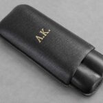 Personalized Leather Cigar Case Gold Initials