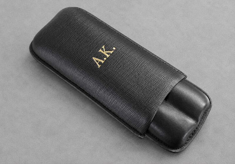 Personalized Leather Cigar Case Gold Initials