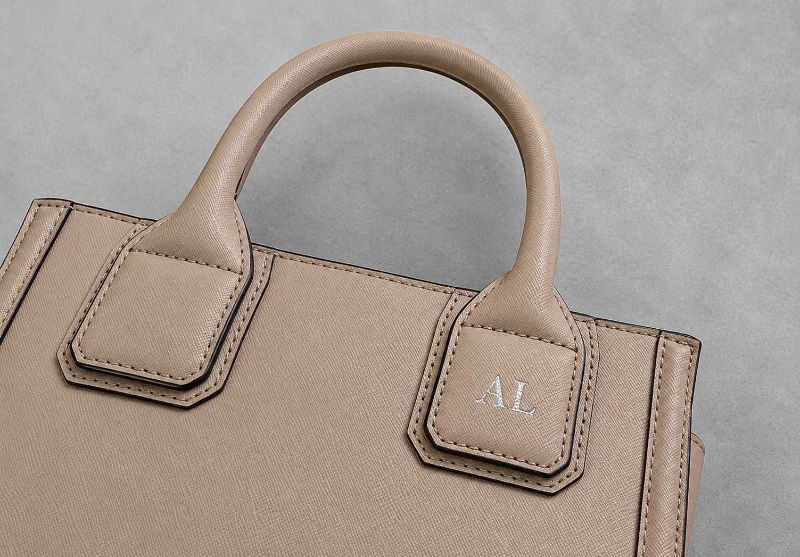 Personalized Saffiano Leather Tote Bag Gold Initials