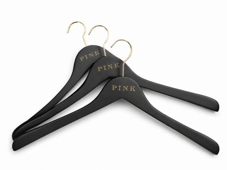 Pink Custom Gold Stamped Black Hangers