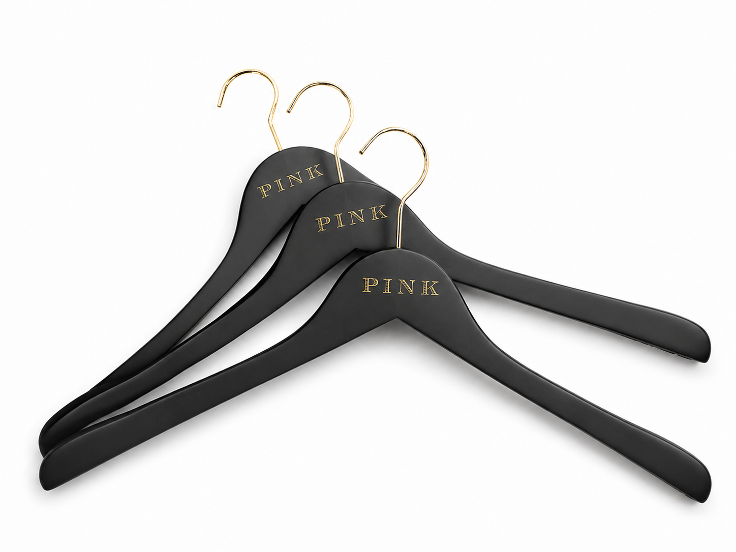 Pink Custom Gold Stamped Black Hangers