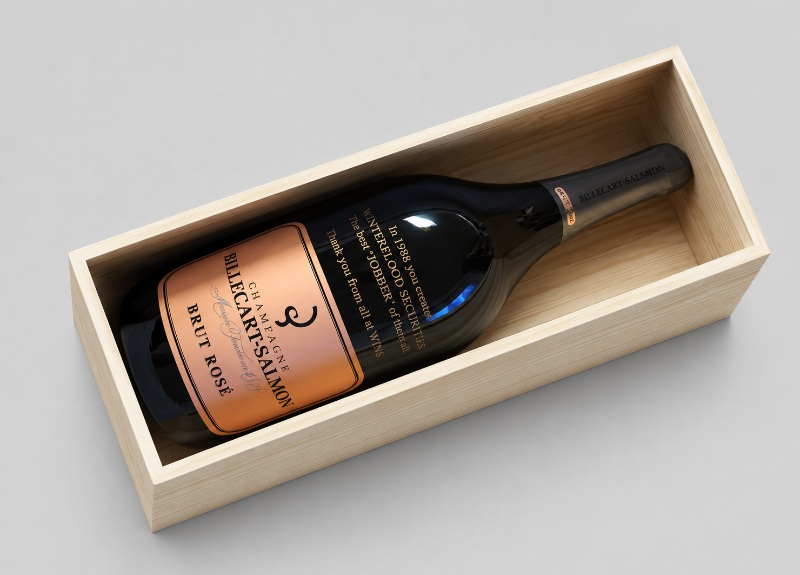 Sandblast Engraved Champagne Bottle Wooden Gift Box Sandblast Engraved Champagne Bottle Wooden Gift Box