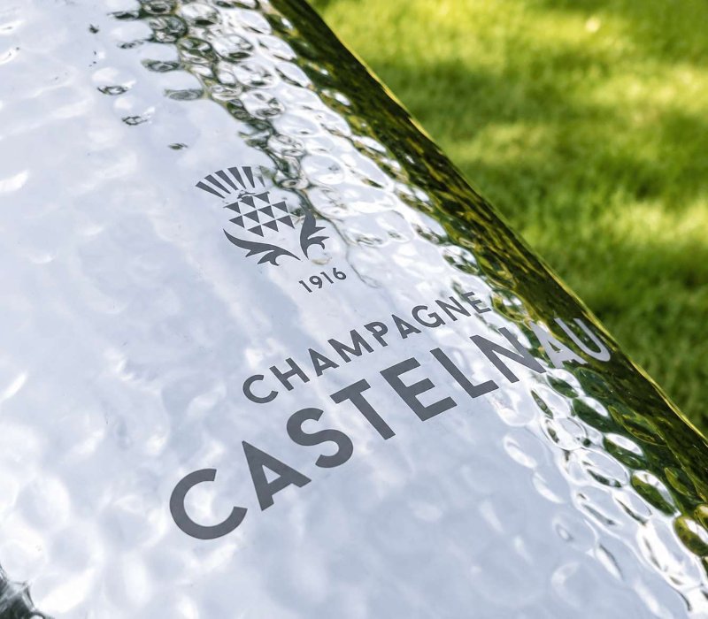 Sandblast Engraved Champagne Castelnau Hammered Metal Ice Bucket Sandblast Engraved Champagne Castelnau Hammered Metal Ice Bucket