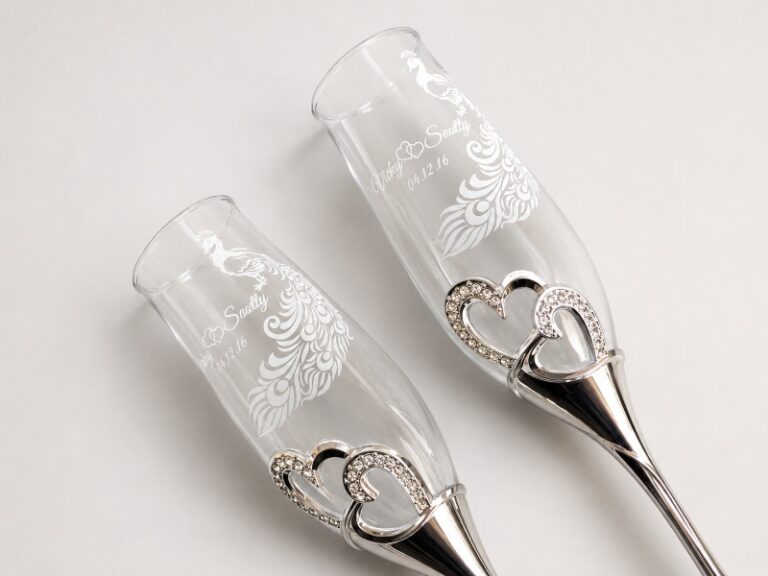 Sandblast Engraved Personalised Wedding Champagne Flutes