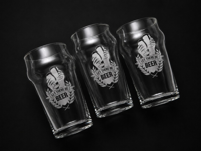 Sandblasted Engraved Beer Glasses Set