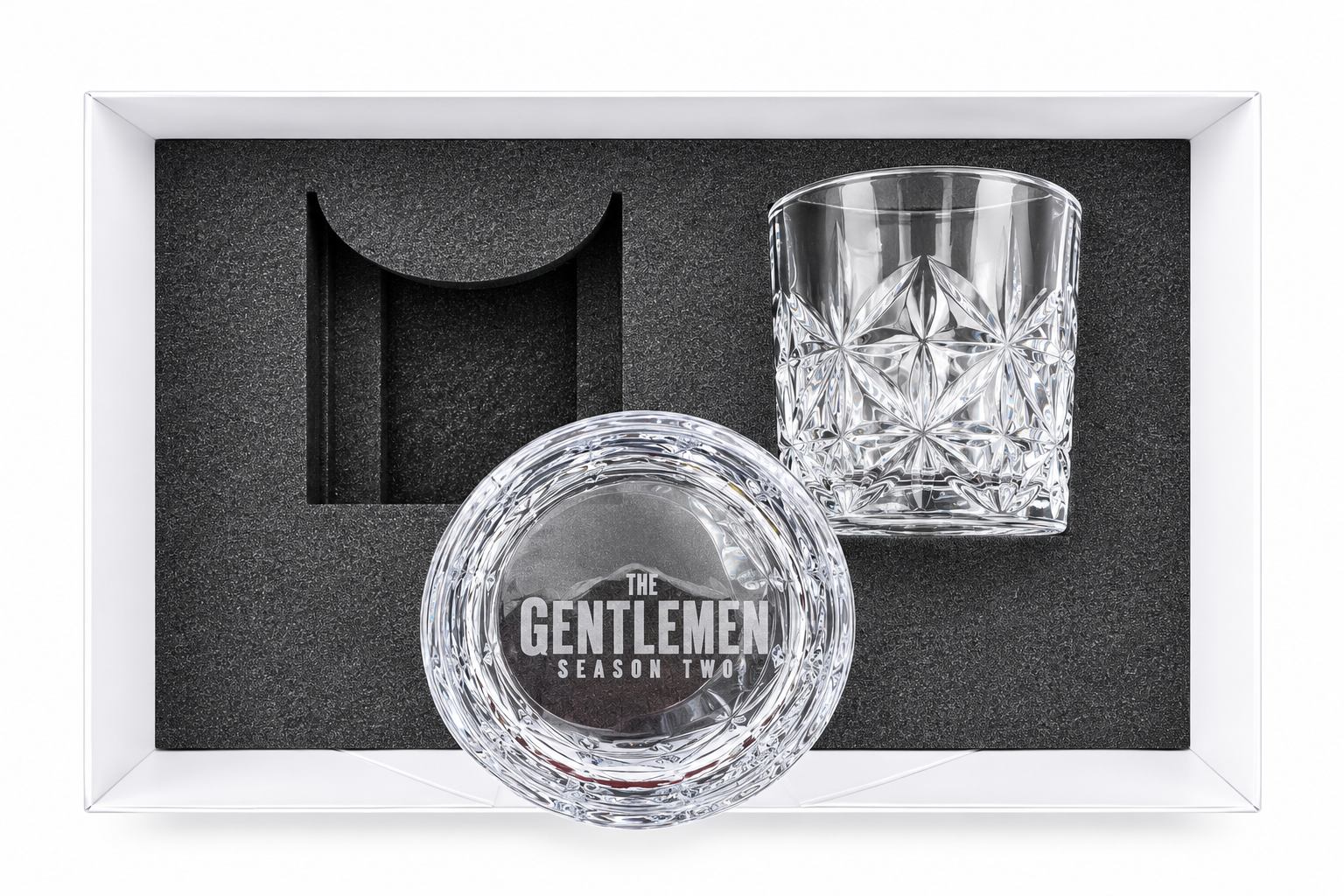 The Gentlemen Crew Gift Crystal Whisky Glass Engraving Laser Cut Foam Insert