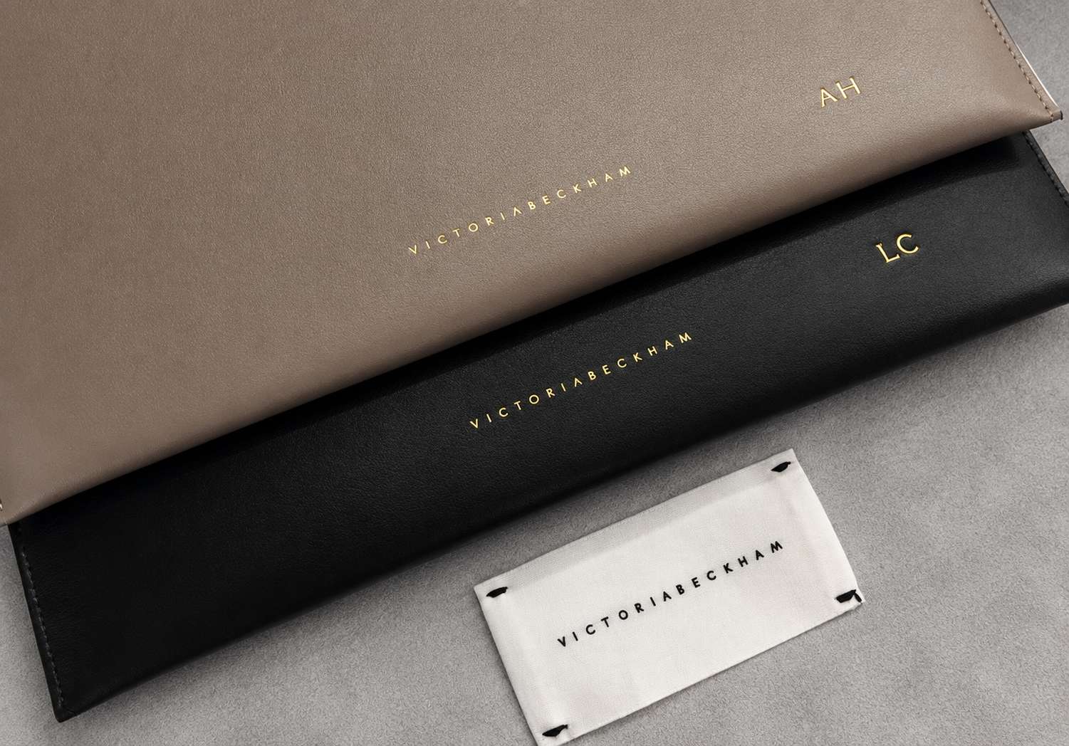 Victoria Beckham Leather Pouches Personalised Gold Initials