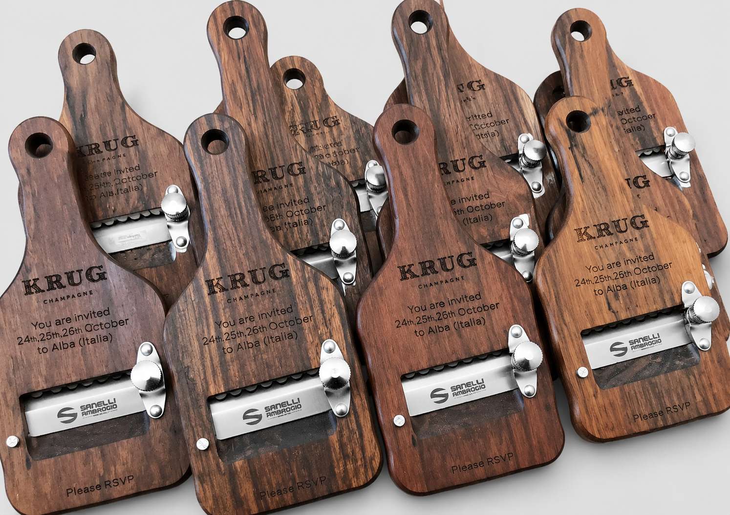 Krug Champagne Laser Engraved Wooden Truffle Slicers